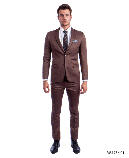 Brown 2 PC Birdseye Suit Skinny Fit Suits