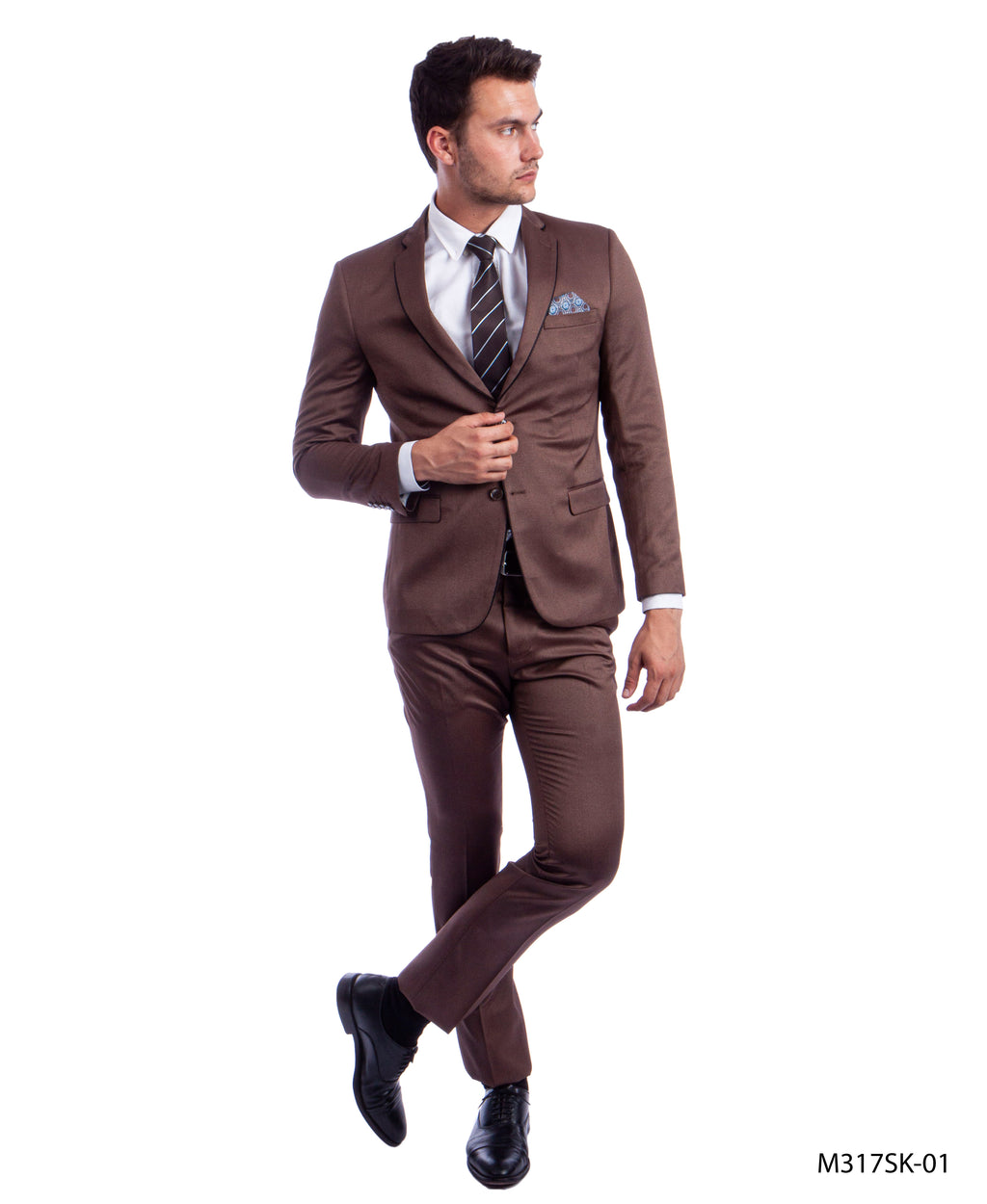 Brown 2 PC Birdseye Suit Skinny Fit Suits
