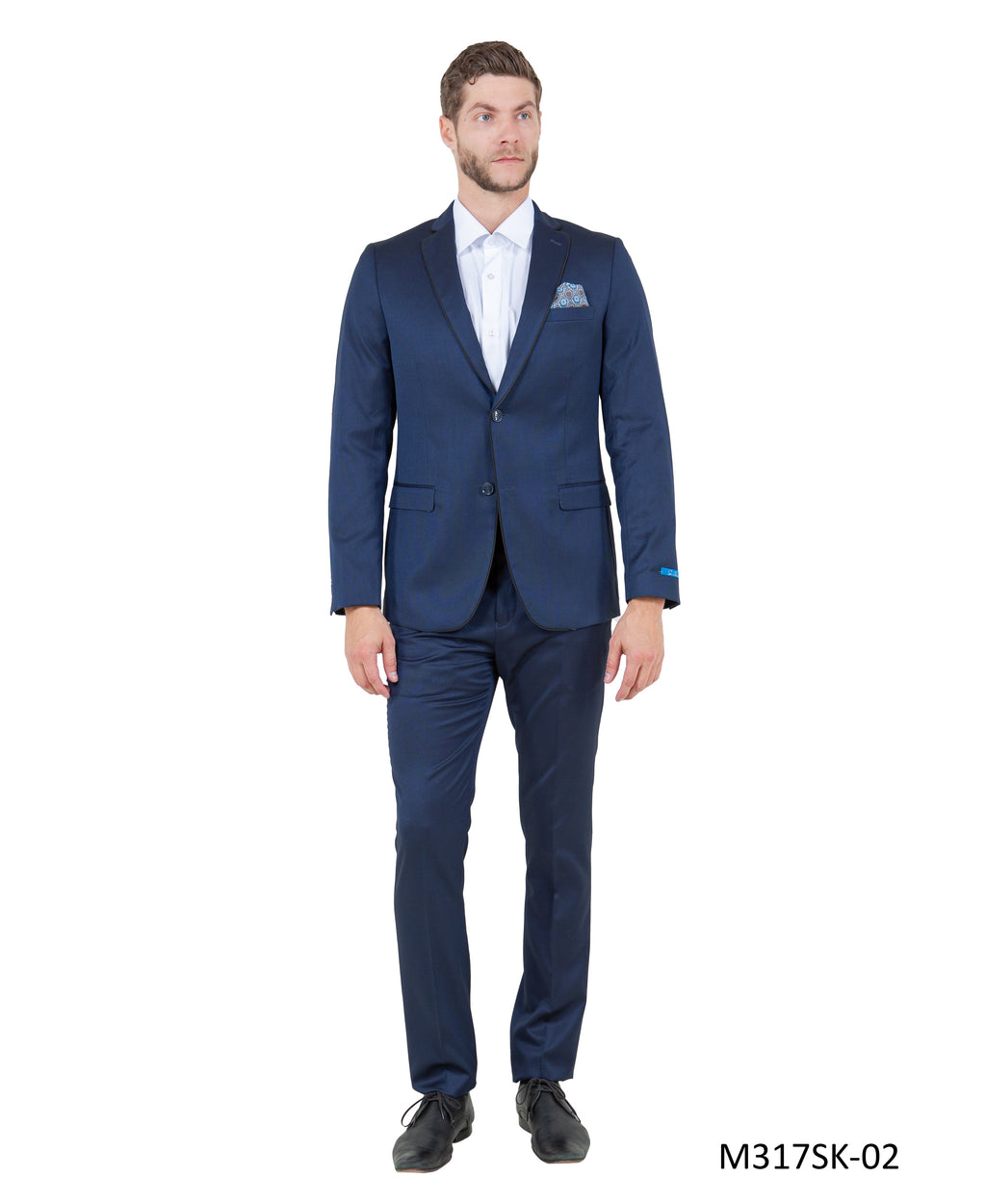 Blue 2 PC Birdseye Suit Skinny Fit Suits