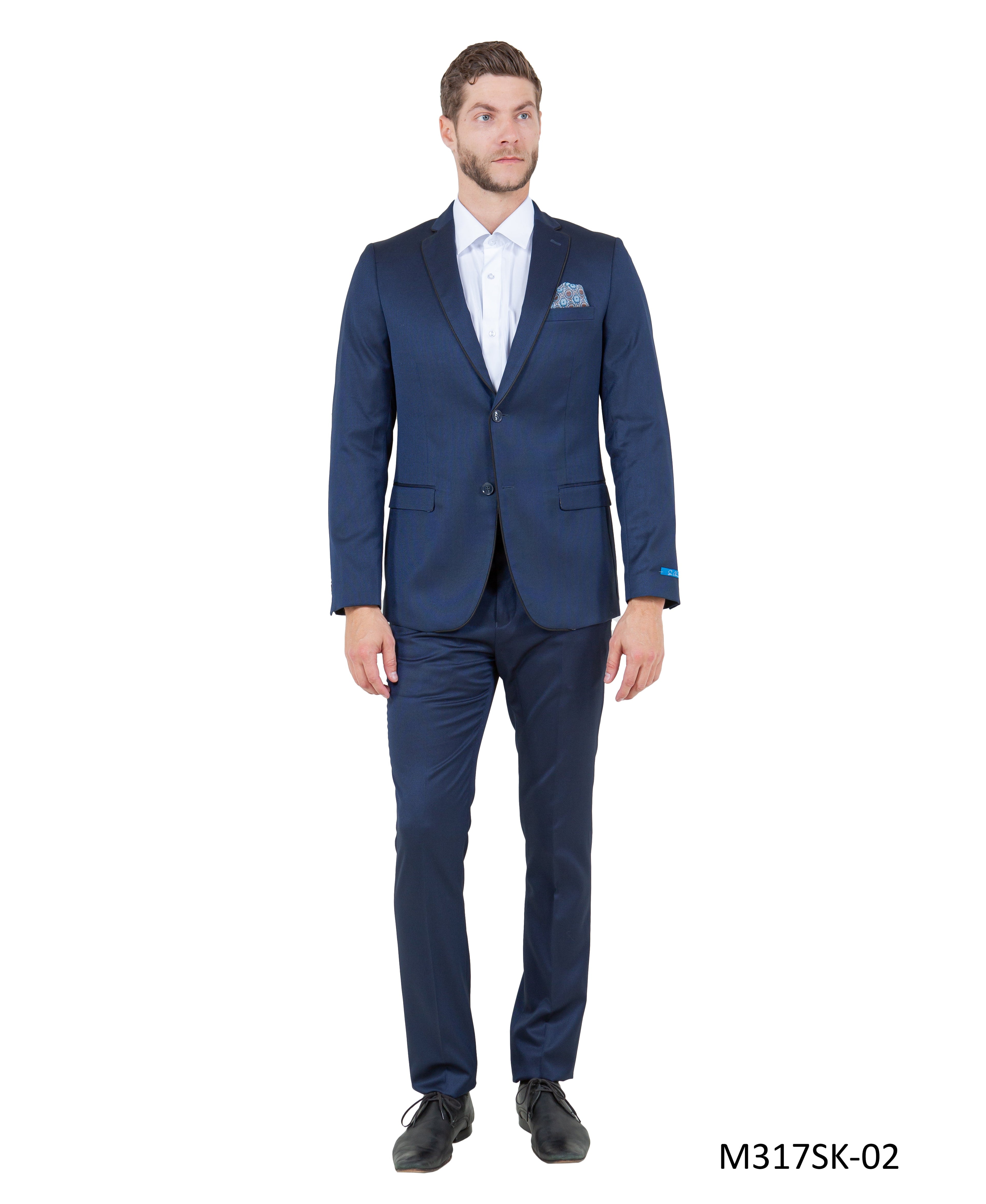 Blue 2 PC Birdseye Suit Skinny Fit Suits