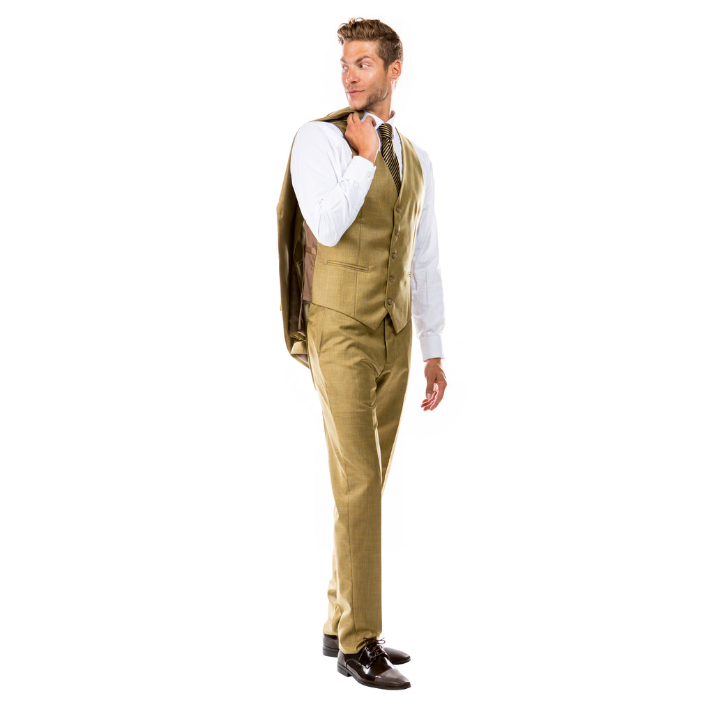 Men's Hybrid-Fit 3pc Sharkskin Suit w/ Expandable Waistband