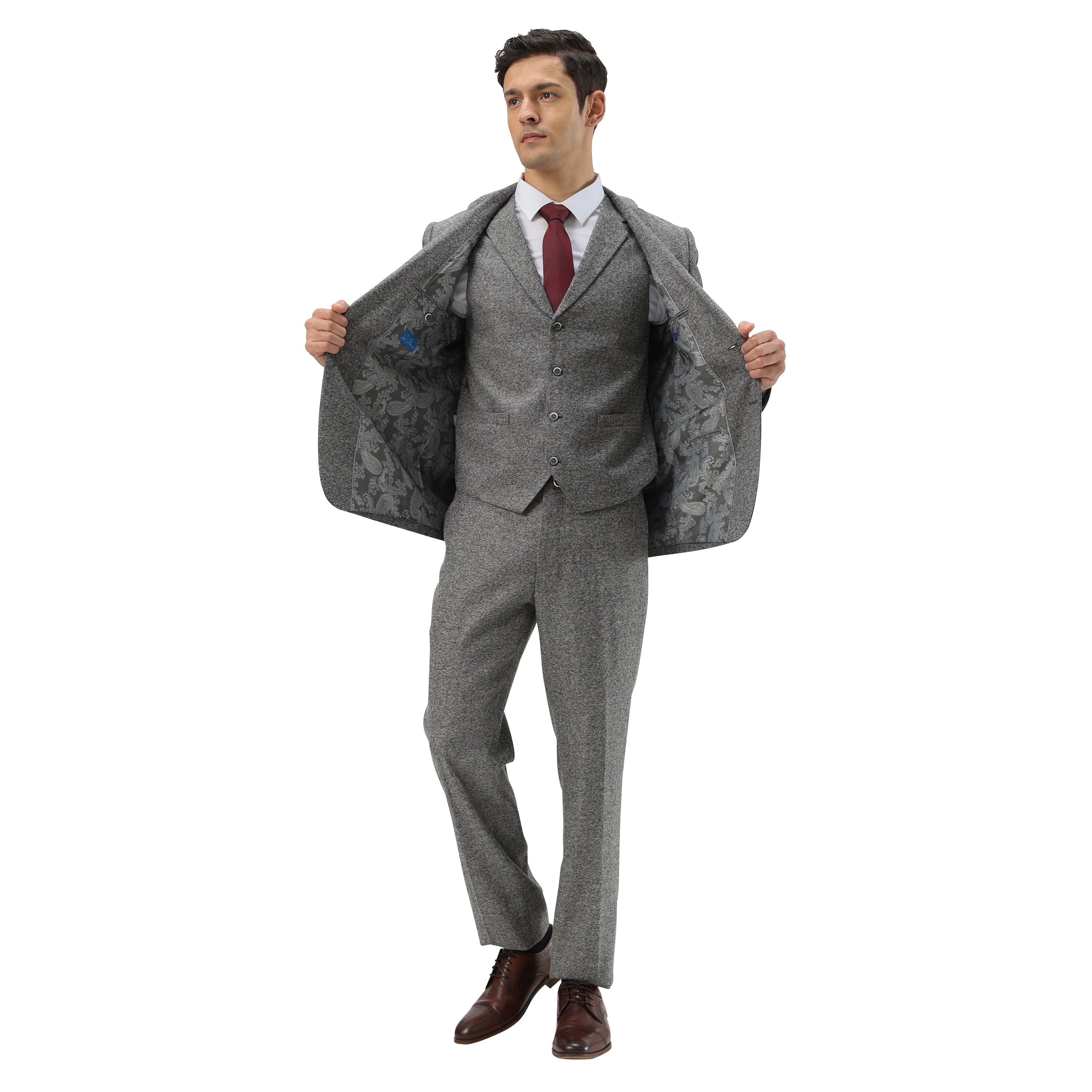 3PC Tweed Suit w/ Expandable Waistband