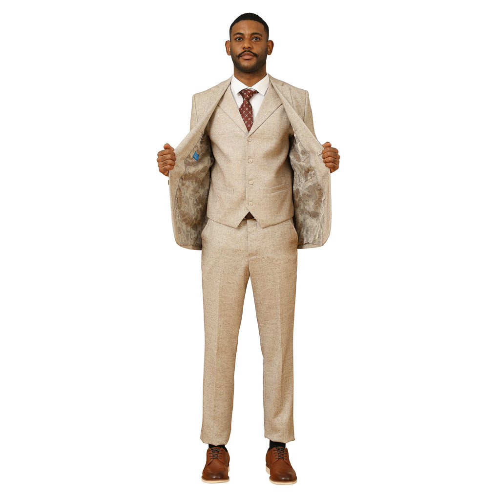 3PC Tweed Suit w/ Expandable Waistband