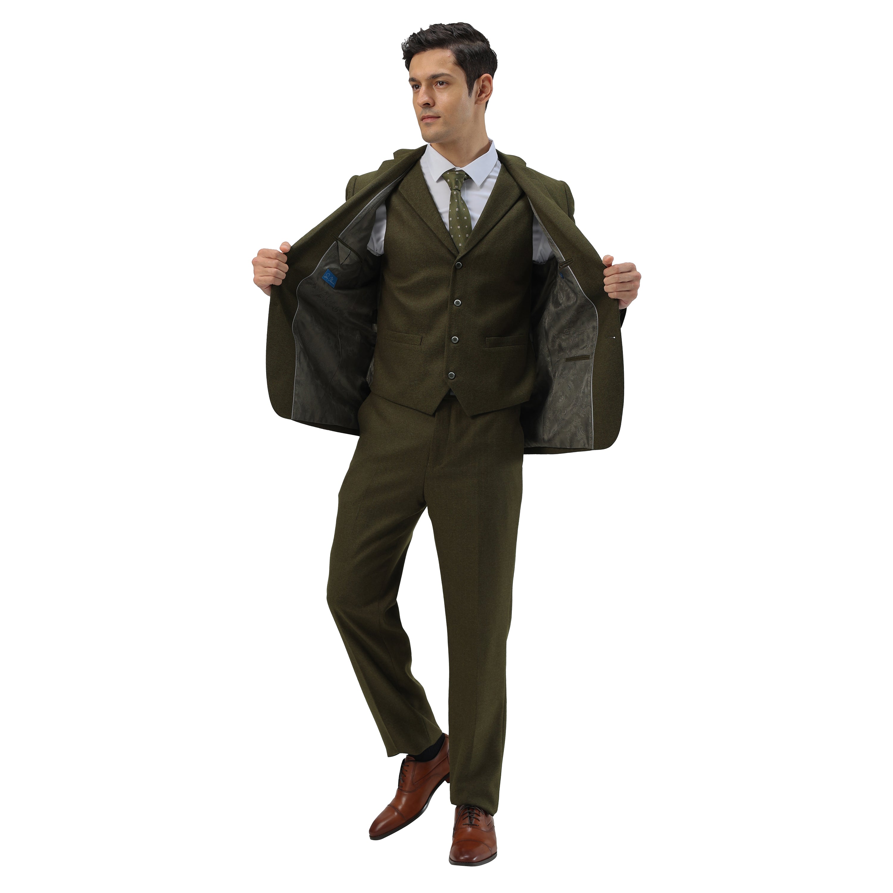 3PC Tweed Suit w/ Expandable Waistband