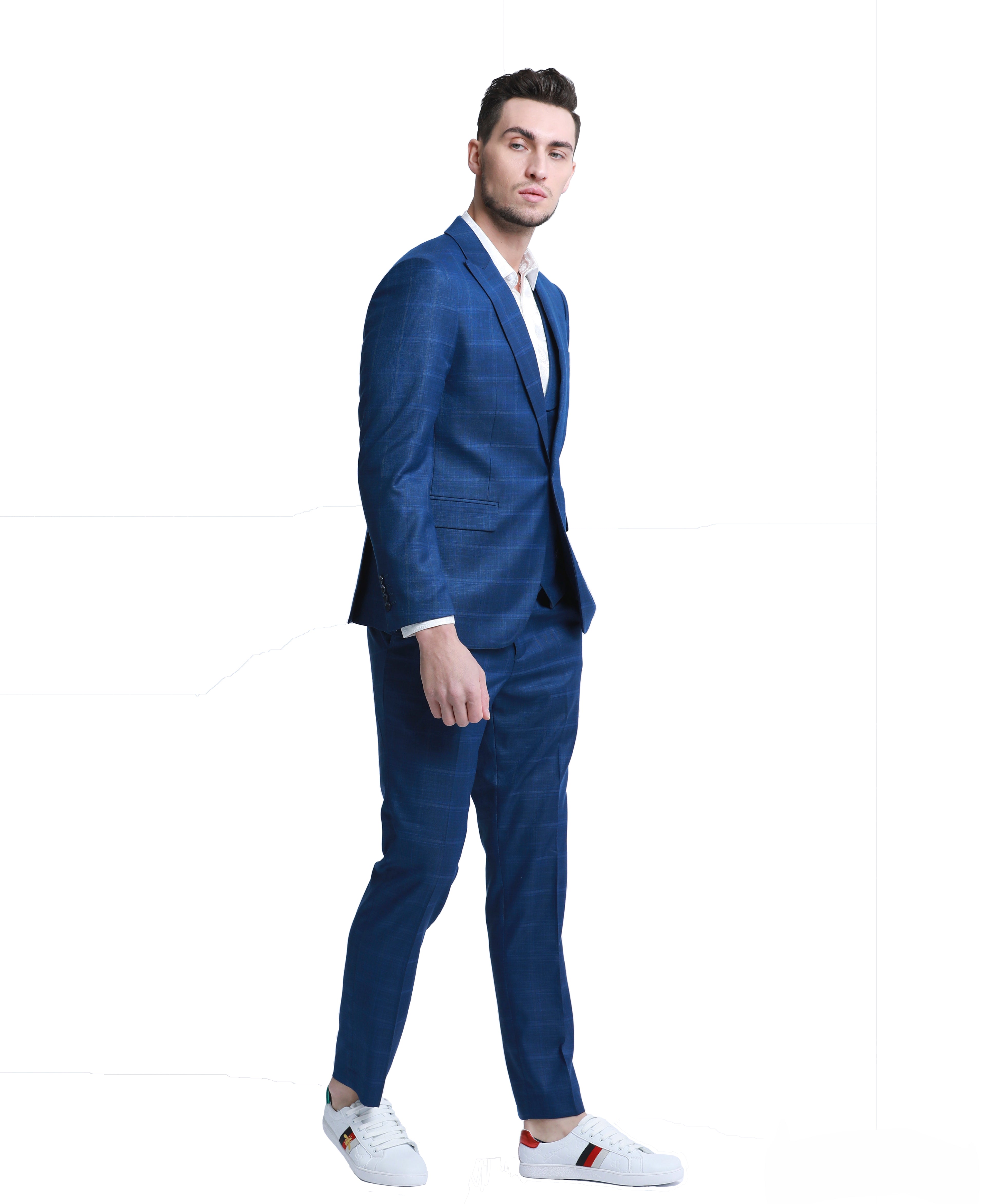 Mens Suit 3pc Plaid Peak Lapel Suit With Matching Double Breasted Vest & Pants For All Ocassions
