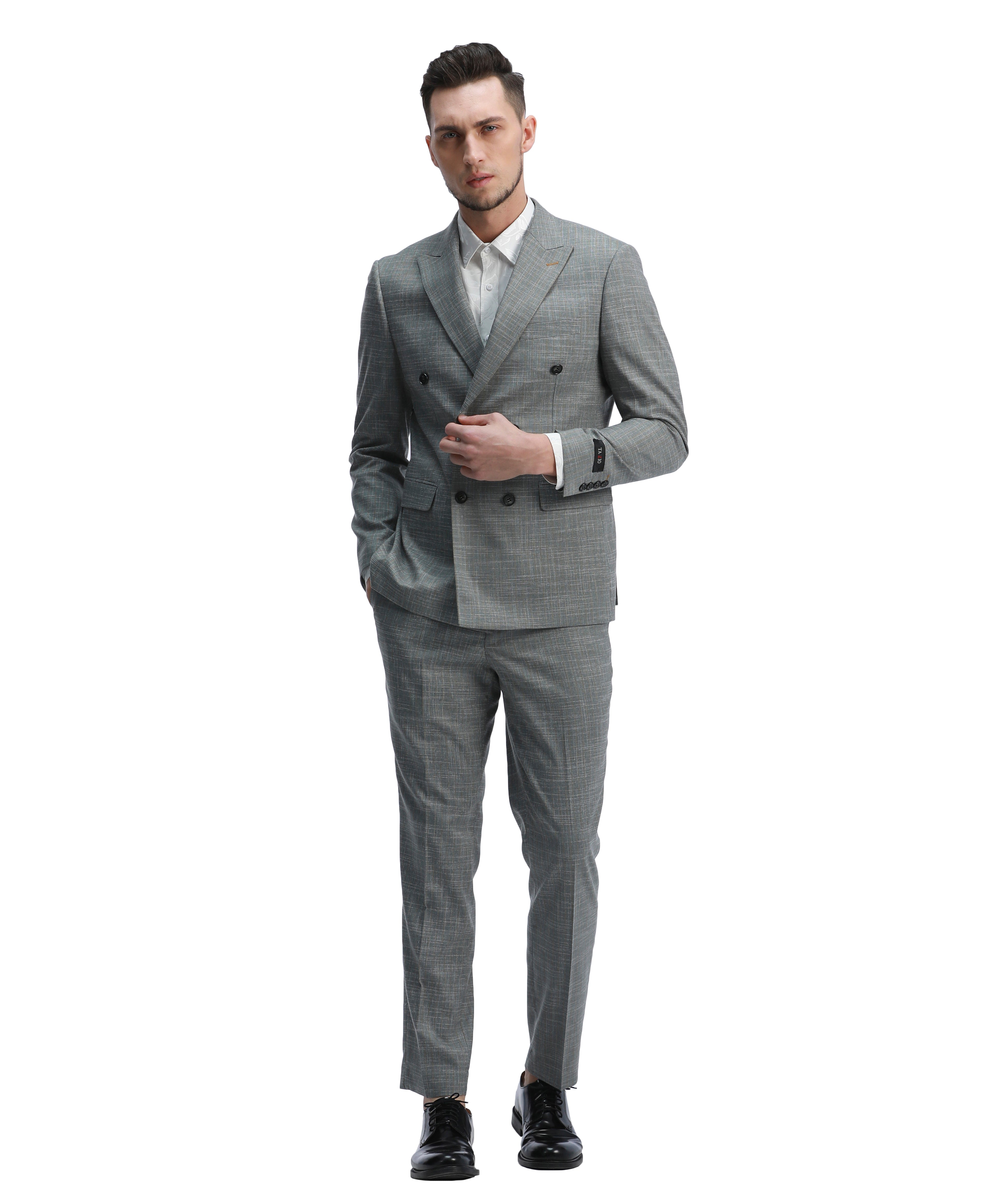 Mens Suit 2pc Double Breasted Pinstripe Peak Lapel Suit With Matching Pants For All Ocassions