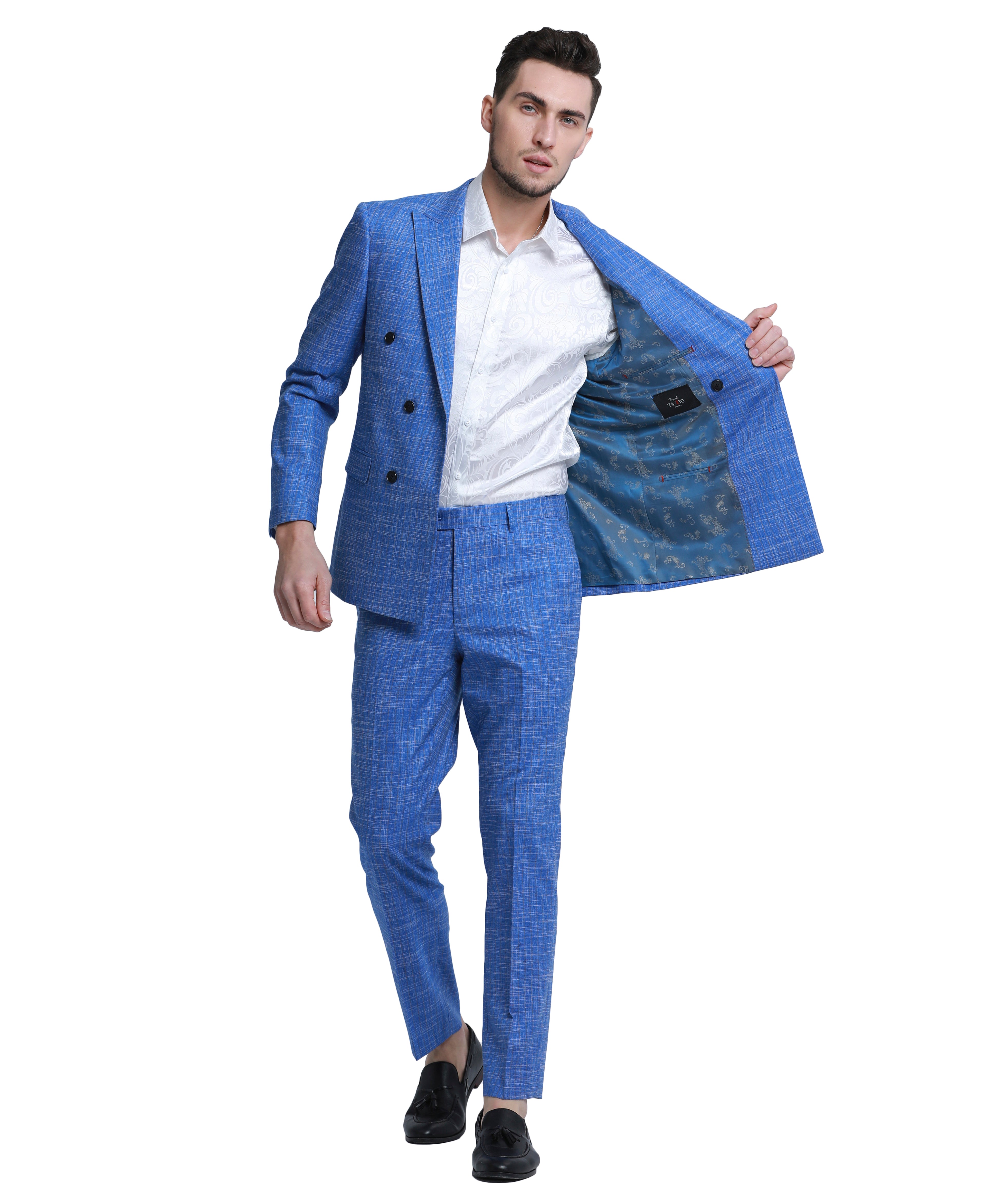 Mens Suit 2pc Double Breasted Pinstripe Peak Lapel Suit With Matching Pants For All Ocassions