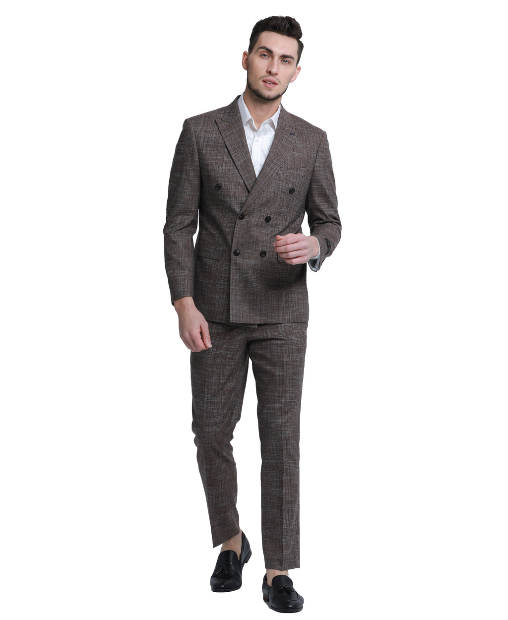 Mens Suit 2pc Double Breasted Pinstripe Peak Lapel Suit With Matching Pants For All Ocassions