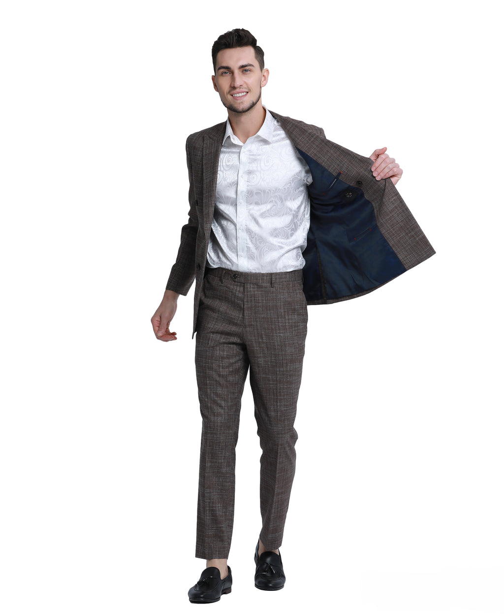 Mens Suit 2pc Double Breasted Pinstripe Peak Lapel Suit With Matching Pants For All Ocassions