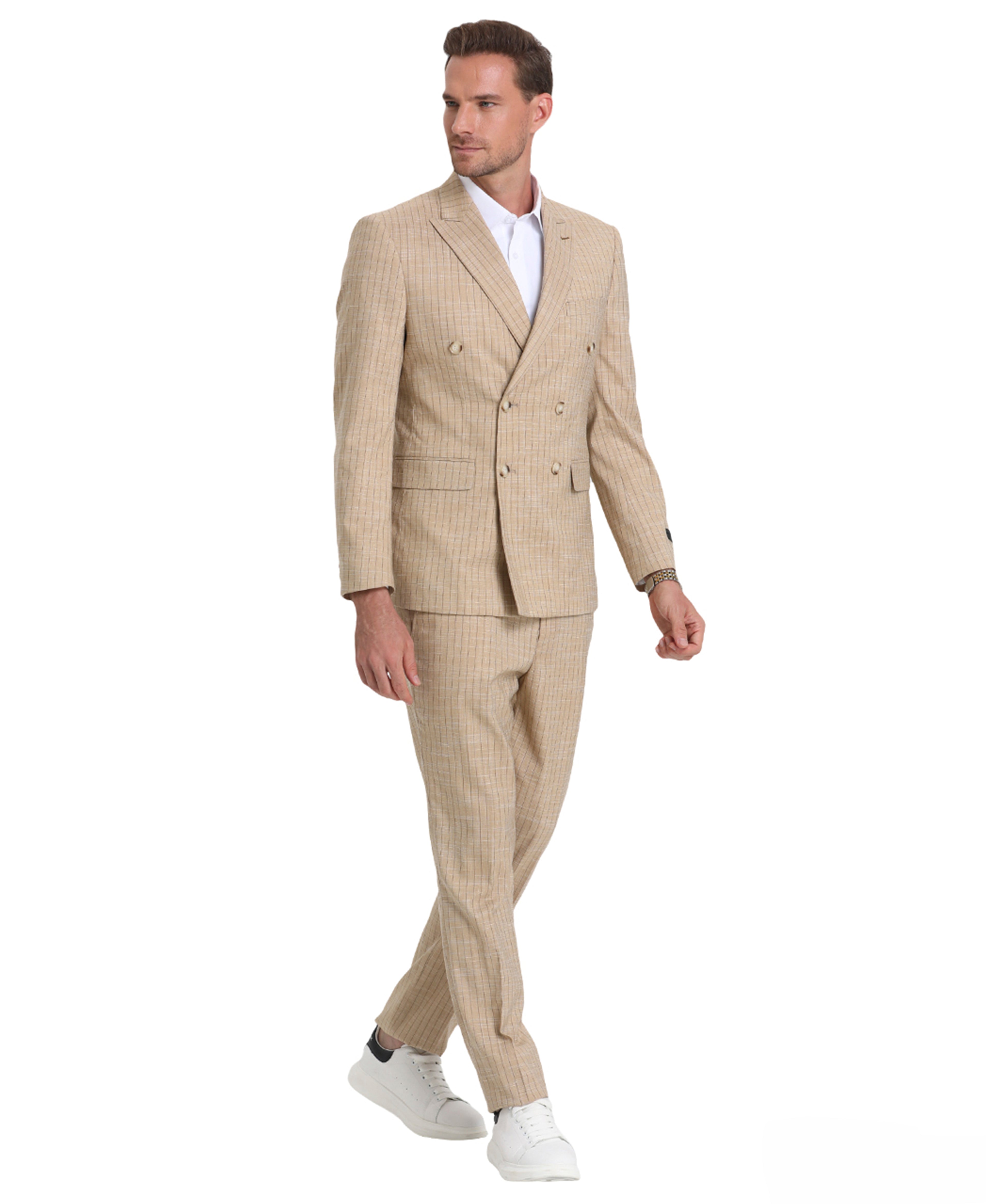 Mens Suit 2pc Double Breasted Pinstripe Peak Lapel Suit With Matching Pants For All Ocassions