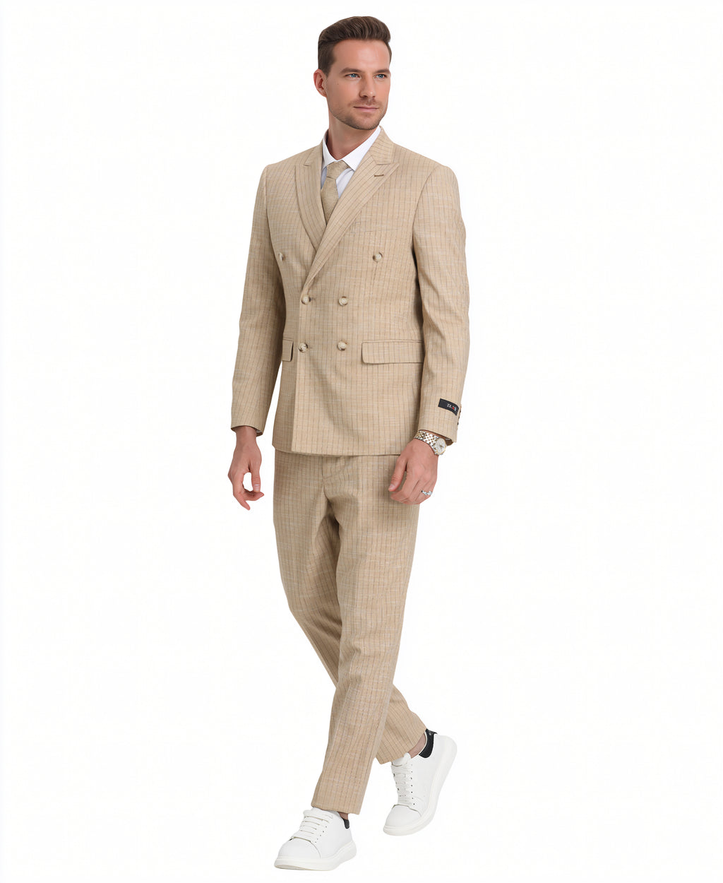 Mens Suit 2pc Double Breasted Pinstripe Peak Lapel Suit With Matching Pants For All Ocassions