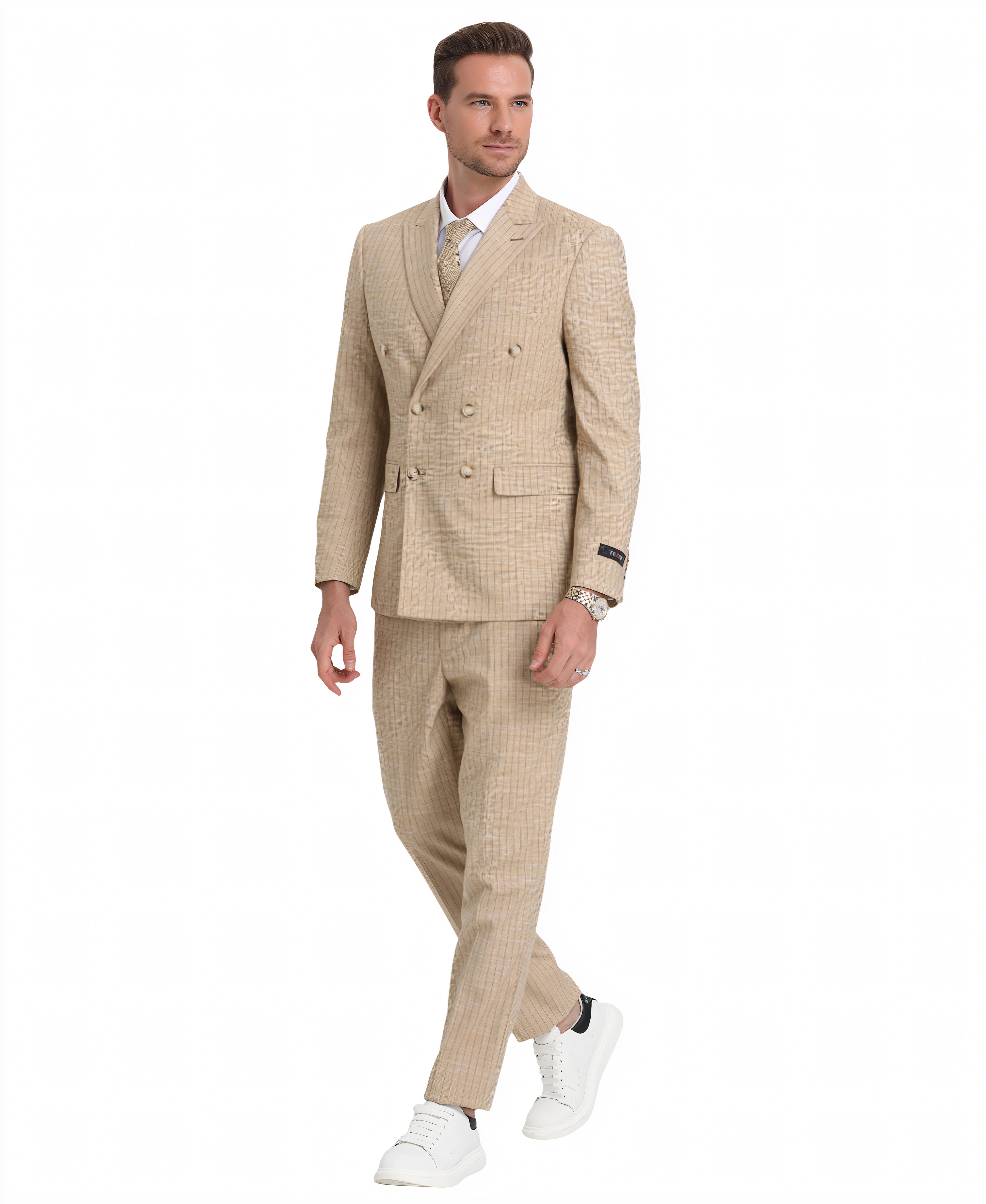 Mens Suit 2pc Double Breasted Pinstripe Peak Lapel Suit With Matching Pants For All Ocassions