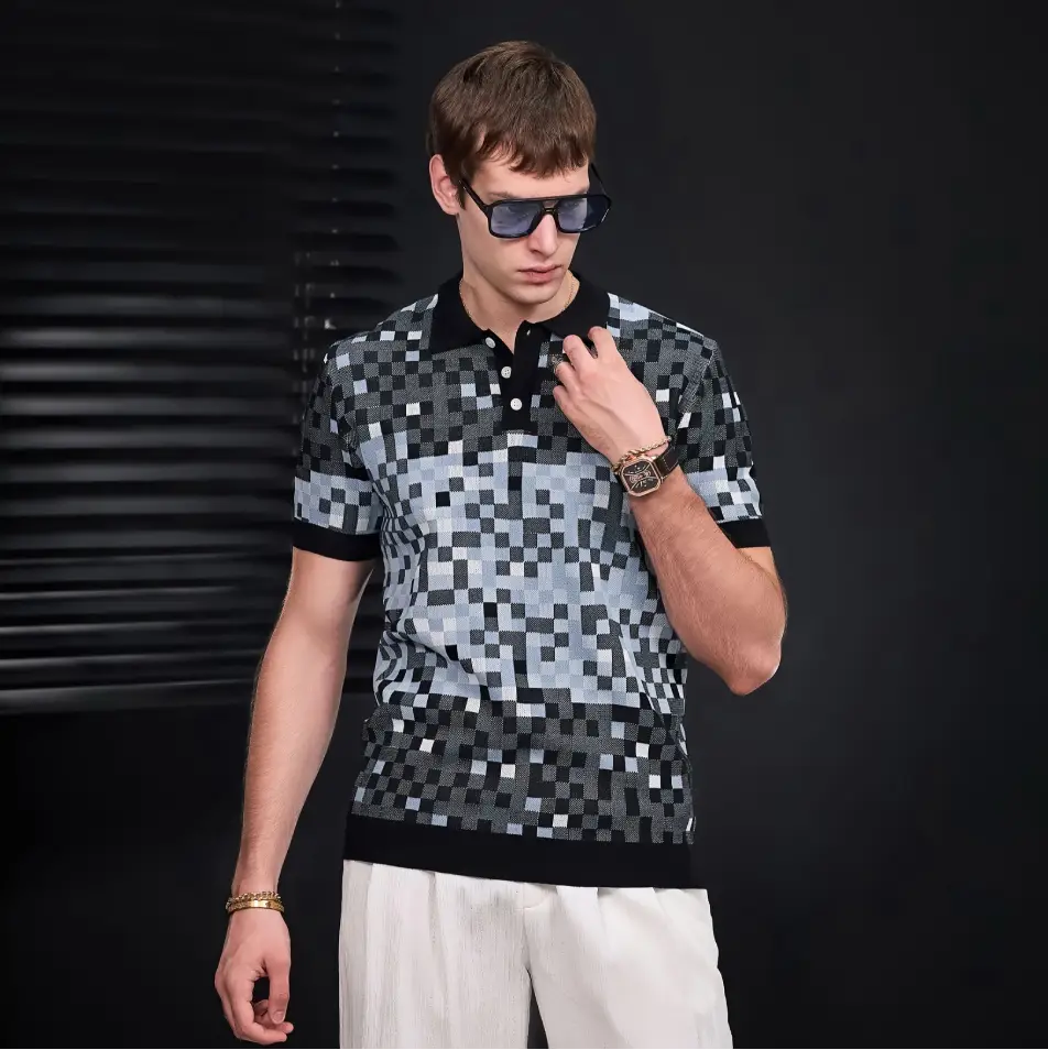 Pixel Fade Knit Polo BLACK