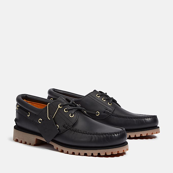 TIMBERLAND® - MEN'S AUTHENTIC 3-EYE LUG HANDSEWN BOAT SHOE - BLACK