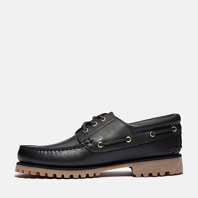 TIMBERLAND® - MEN'S AUTHENTIC 3-EYE LUG HANDSEWN BOAT SHOE - BLACK