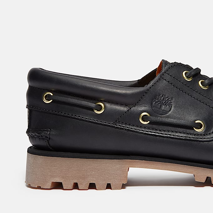 TIMBERLAND® - MEN'S AUTHENTIC 3-EYE LUG HANDSEWN BOAT SHOE - BLACK