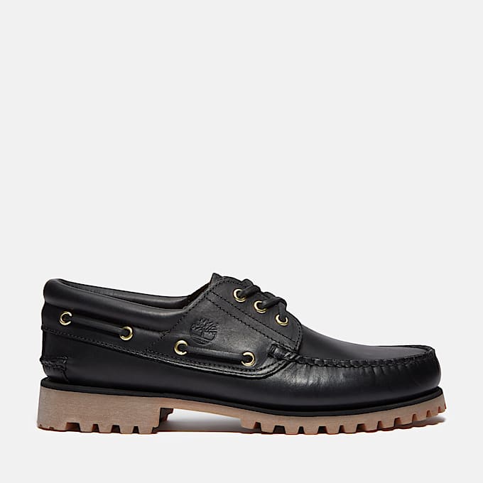 TIMBERLAND® - MEN'S AUTHENTIC 3-EYE LUG HANDSEWN BOAT SHOE - BLACK