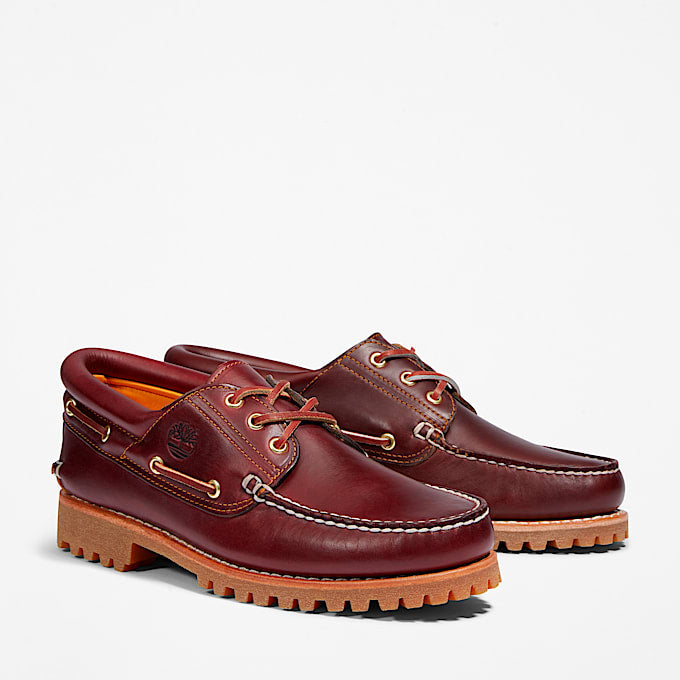 TIMBERLAND® - MEN'S AUTHENTIC 3-EYE LUG HANDSEWN BOAT SHOE - BURGUNDY