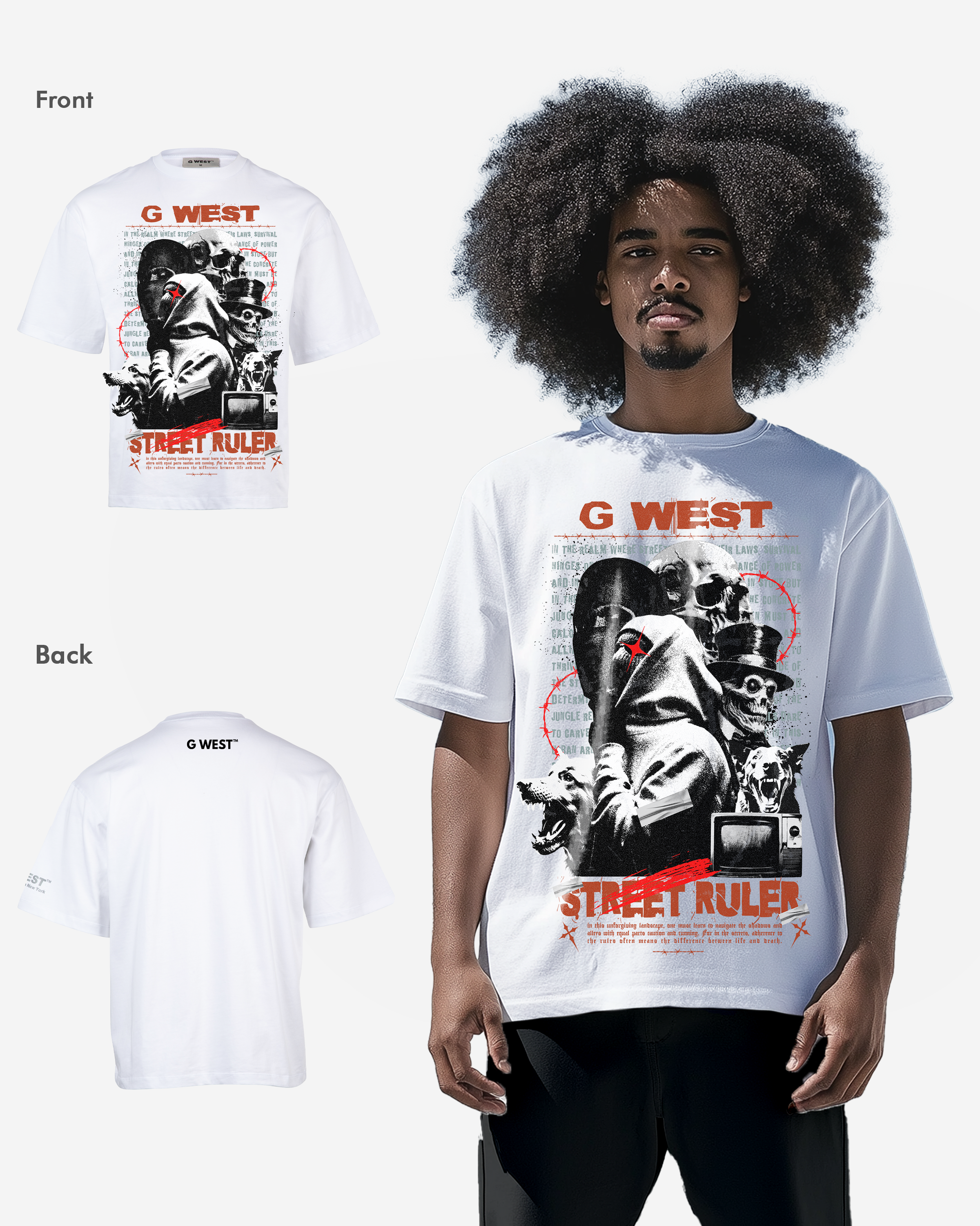 G WEST STREET RULER OVERSIZED T-Shirt Mens G West