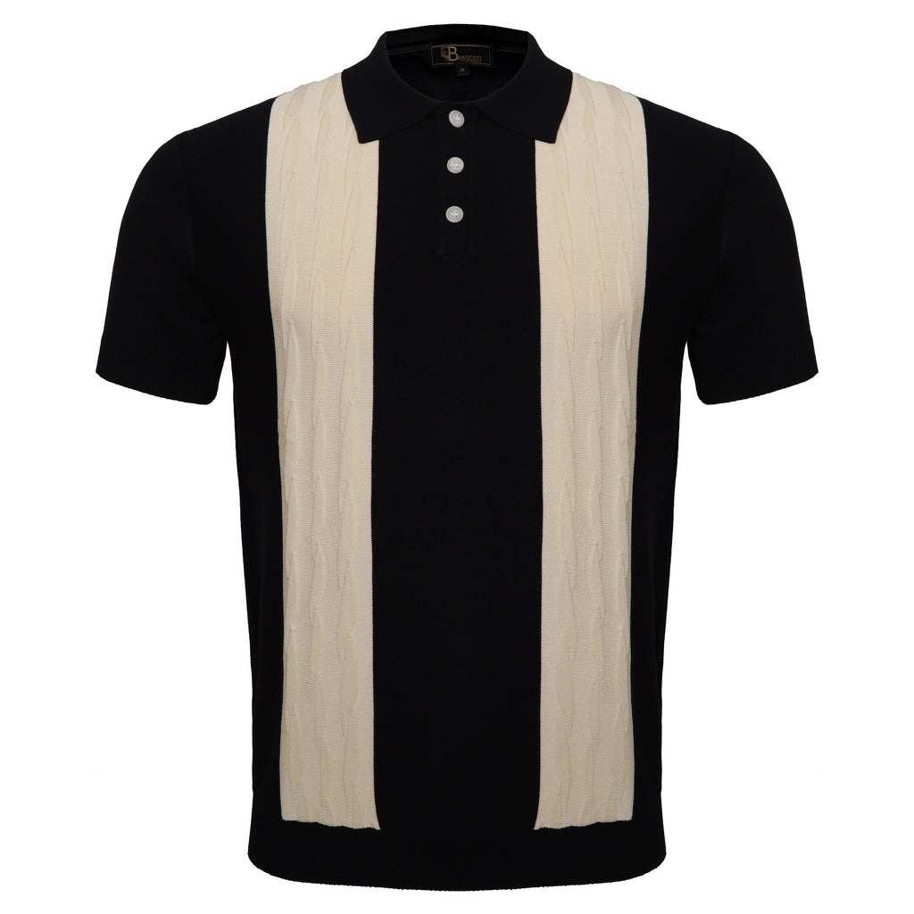Men's Retro-Inspired Knit Polo Shirt BLACK/WHITE