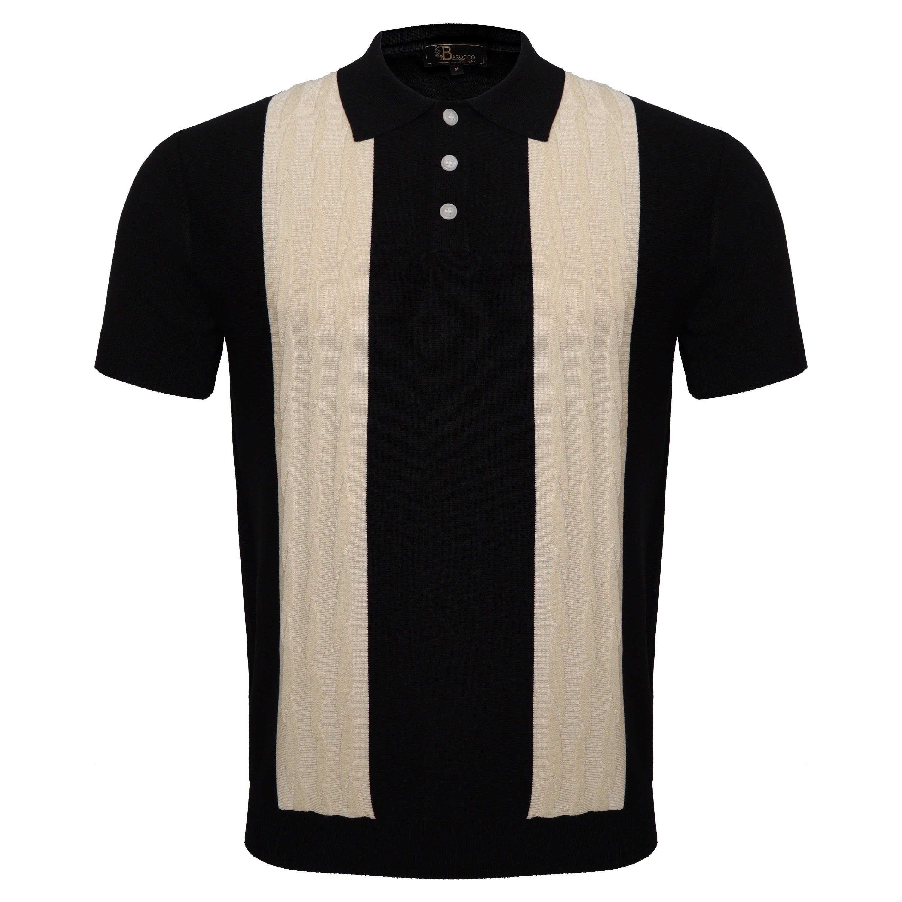 Men's Retro-Inspired Knit Polo Shirt BLACK/WHITE