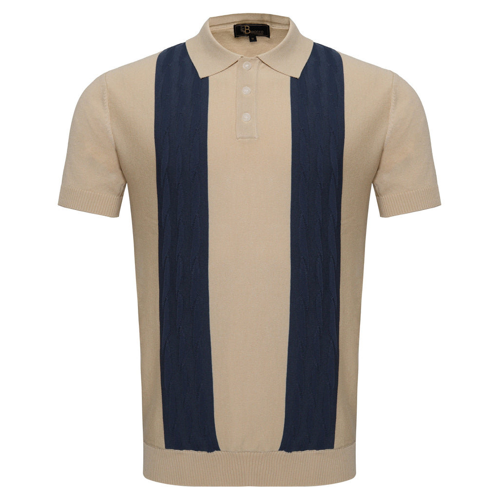 Men's Retro-Inspired Knit Polo Shirt IVORY/NAVY