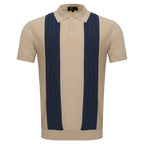 Men's Retro-Inspired Knit Polo Shirt IVORY/NAVY