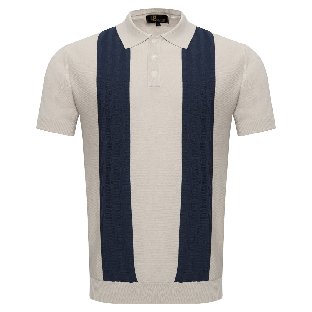 Men's Retro-Inspired Knit Polo Shirt WHITE/NAVY