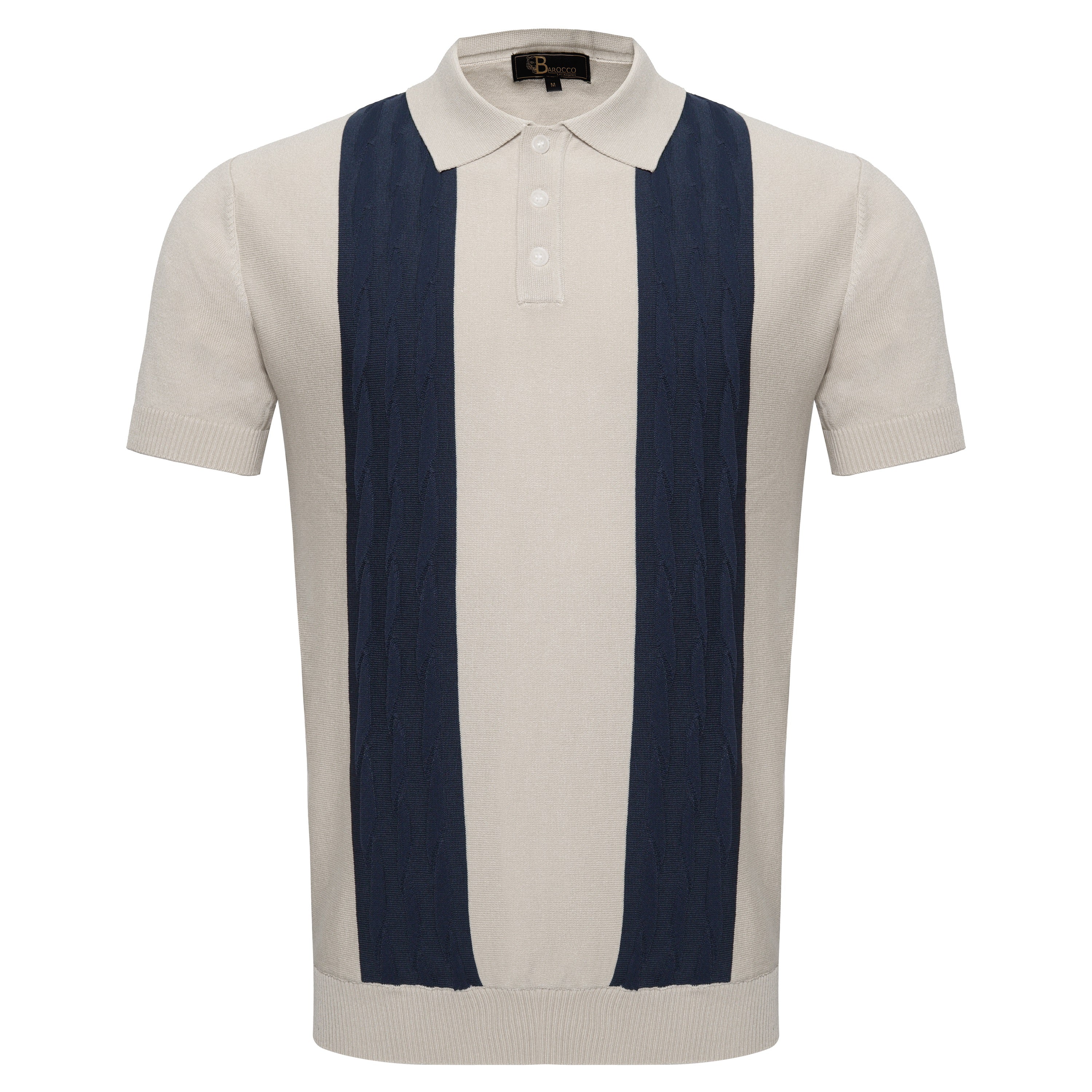 Men's Retro-Inspired Knit Polo Shirt WHITE/NAVY