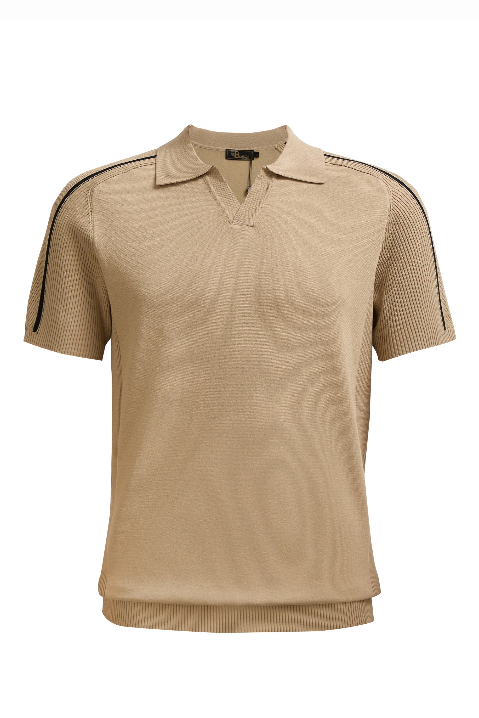 Milano Stripe Collar Knit Polo KHAKI