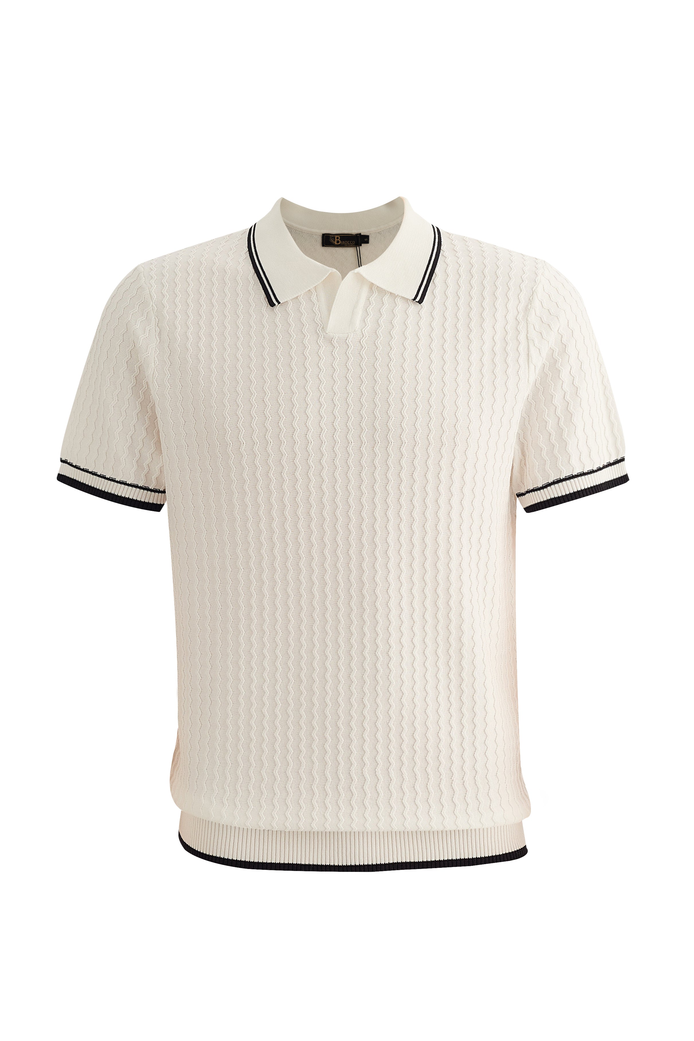 Capri Woven Stripe-Trim Knit Polo IVORY