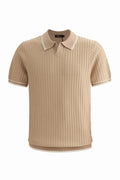 Capri Woven Stripe-Trim Knit Polo KHAKI