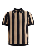 Monaco Zip Knit Polo with Bold Stripe Knit KHAKI