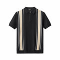 Retro Stripe Zip Knit Polo BLACK/KHAKI