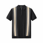 Retro Stripe Zip Knit Polo BLACK/KHAKI