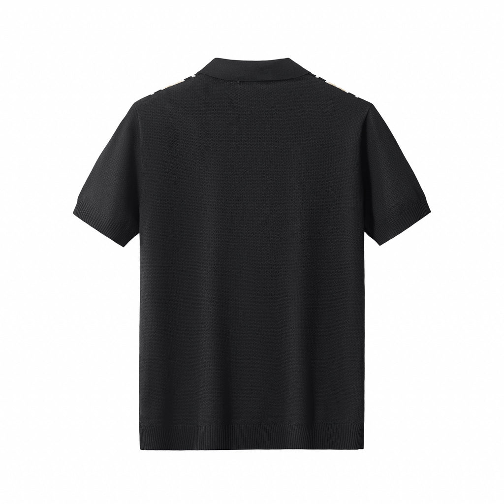 Retro Stripe Zip Knit Polo BLACK/KHAKI