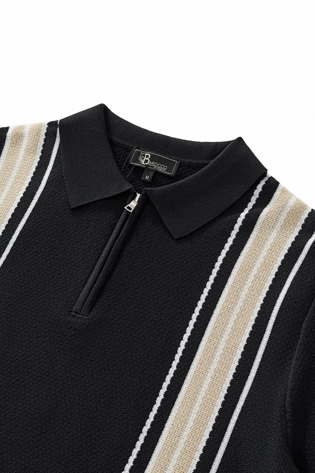 Retro Stripe Zip Knit Polo BLACK/KHAKI