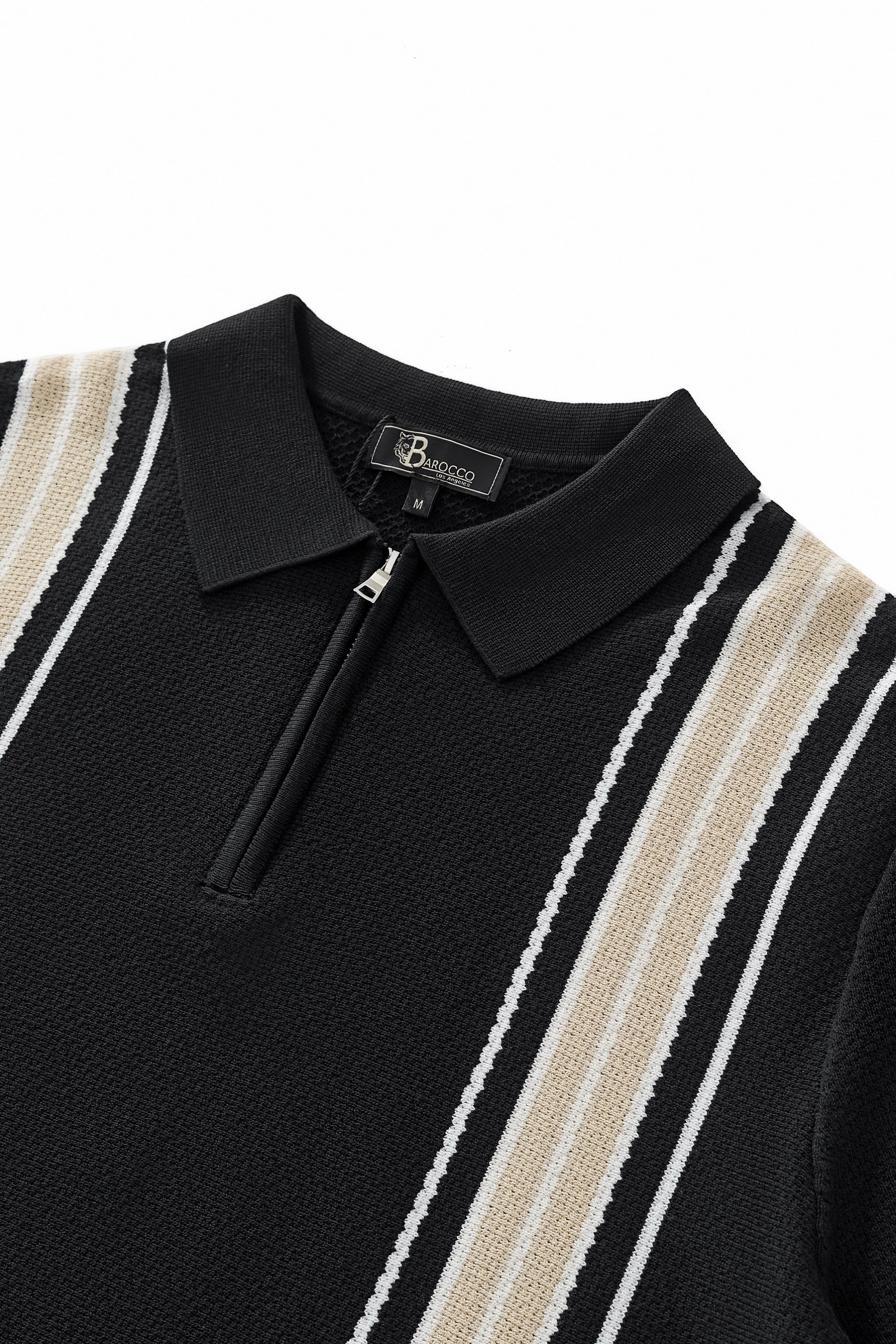 Retro Stripe Zip Knit Polo BLACK/KHAKI