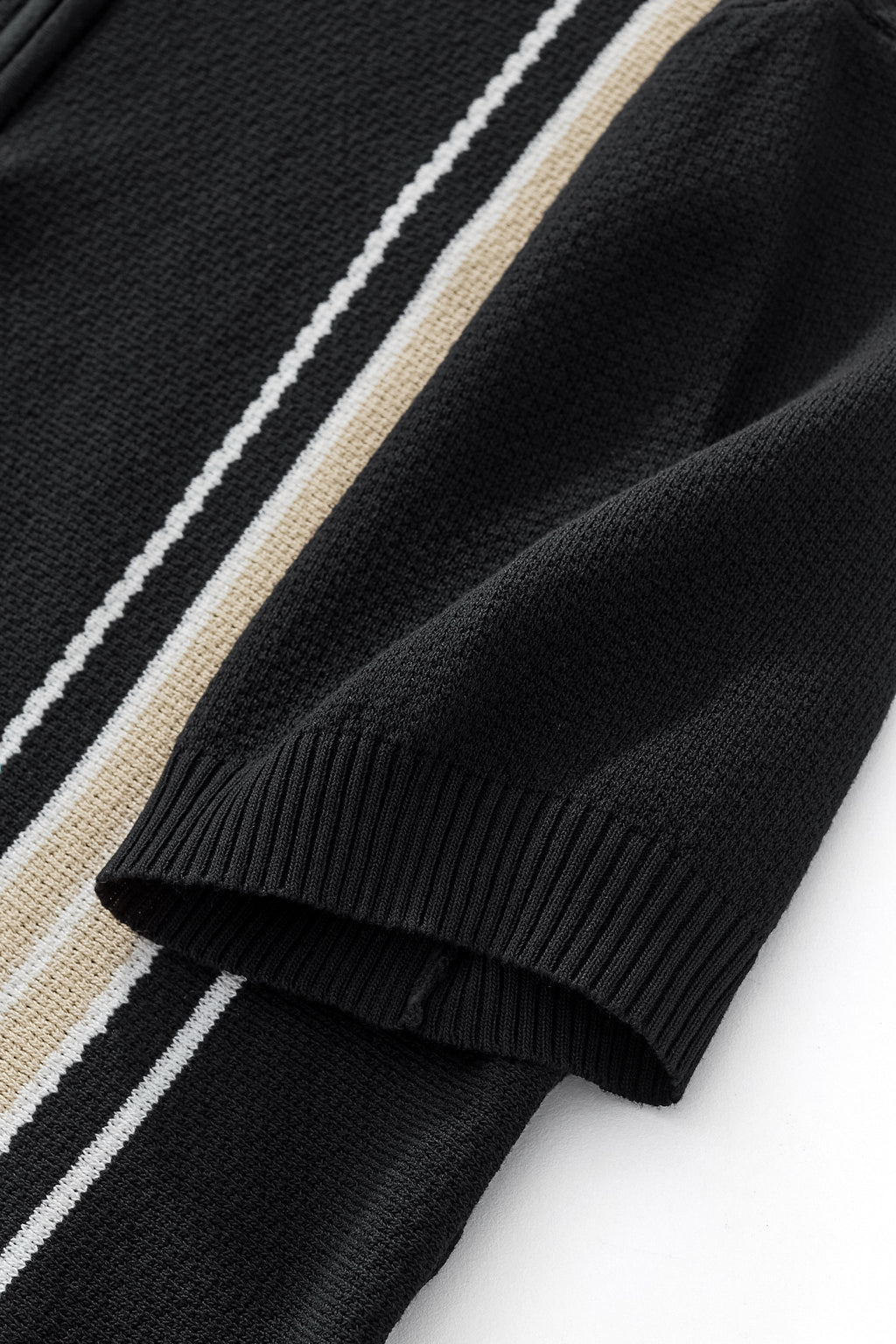 Retro Stripe Zip Knit Polo BLACK/KHAKI