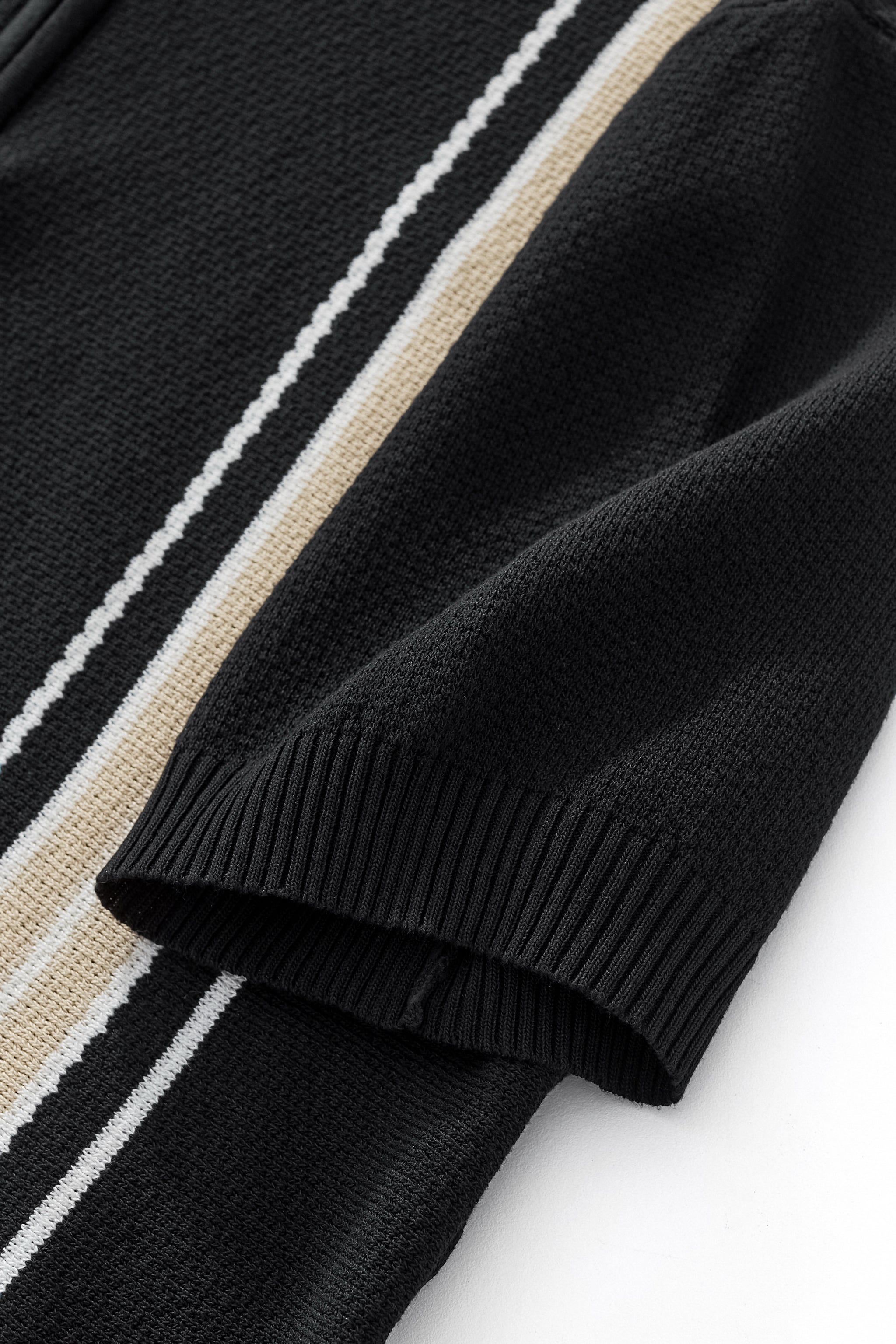 Retro Stripe Zip Knit Polo BLACK/KHAKI