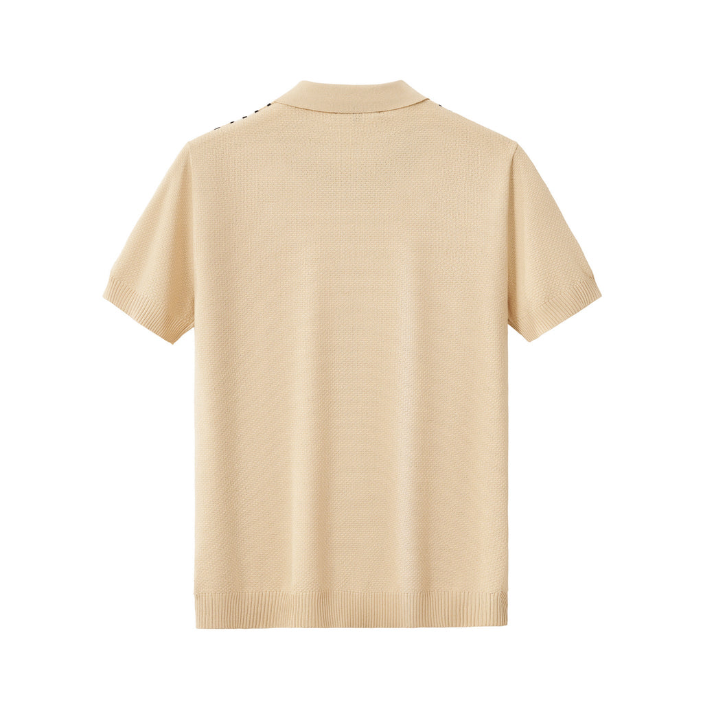Retro Stripe Zip Knit Polo BLACK/KHAKI