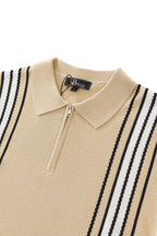 Retro Stripe Zip Knit Polo BLACK/KHAKI