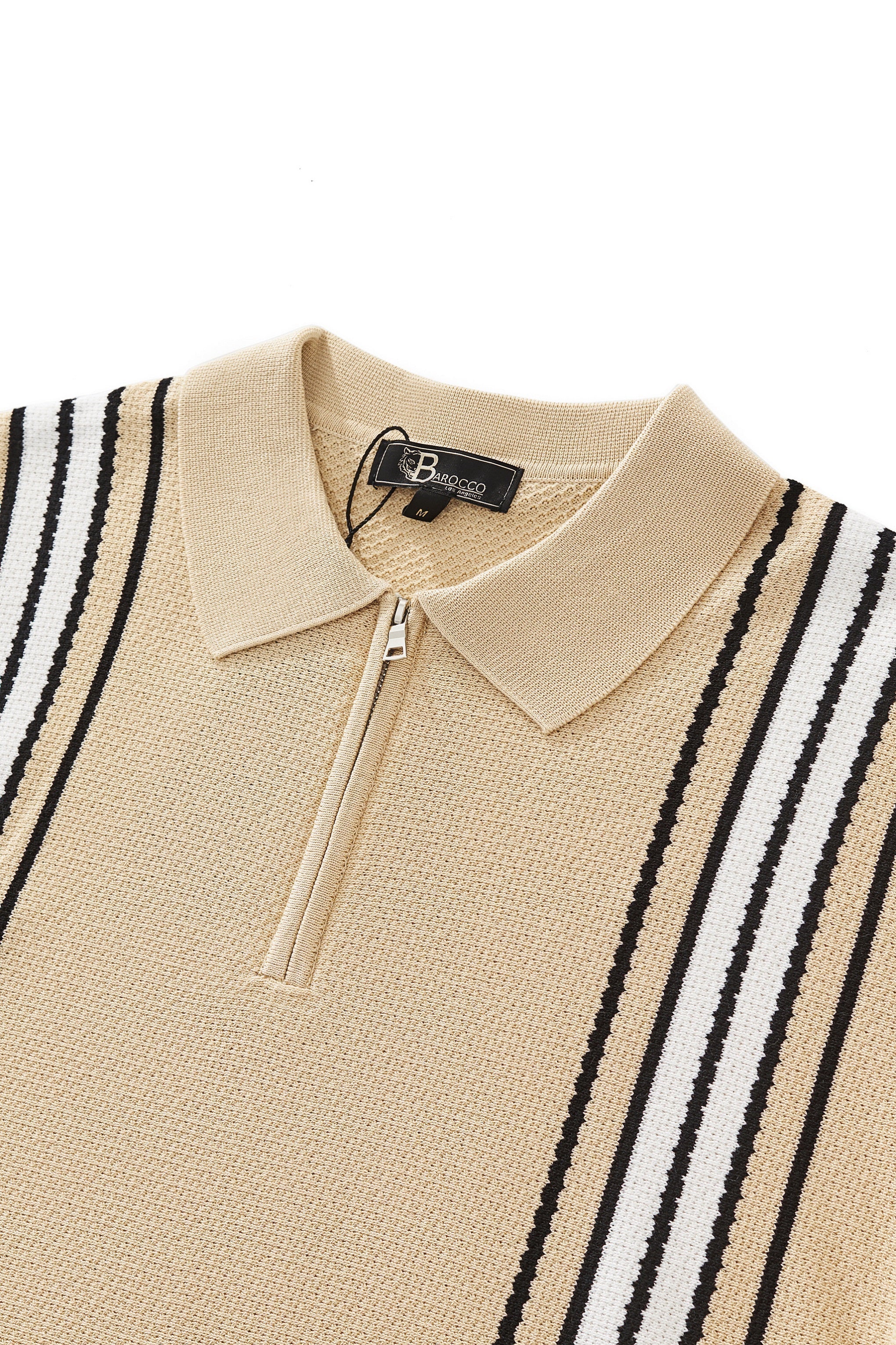 Retro Stripe Zip Knit Polo BLACK/KHAKI