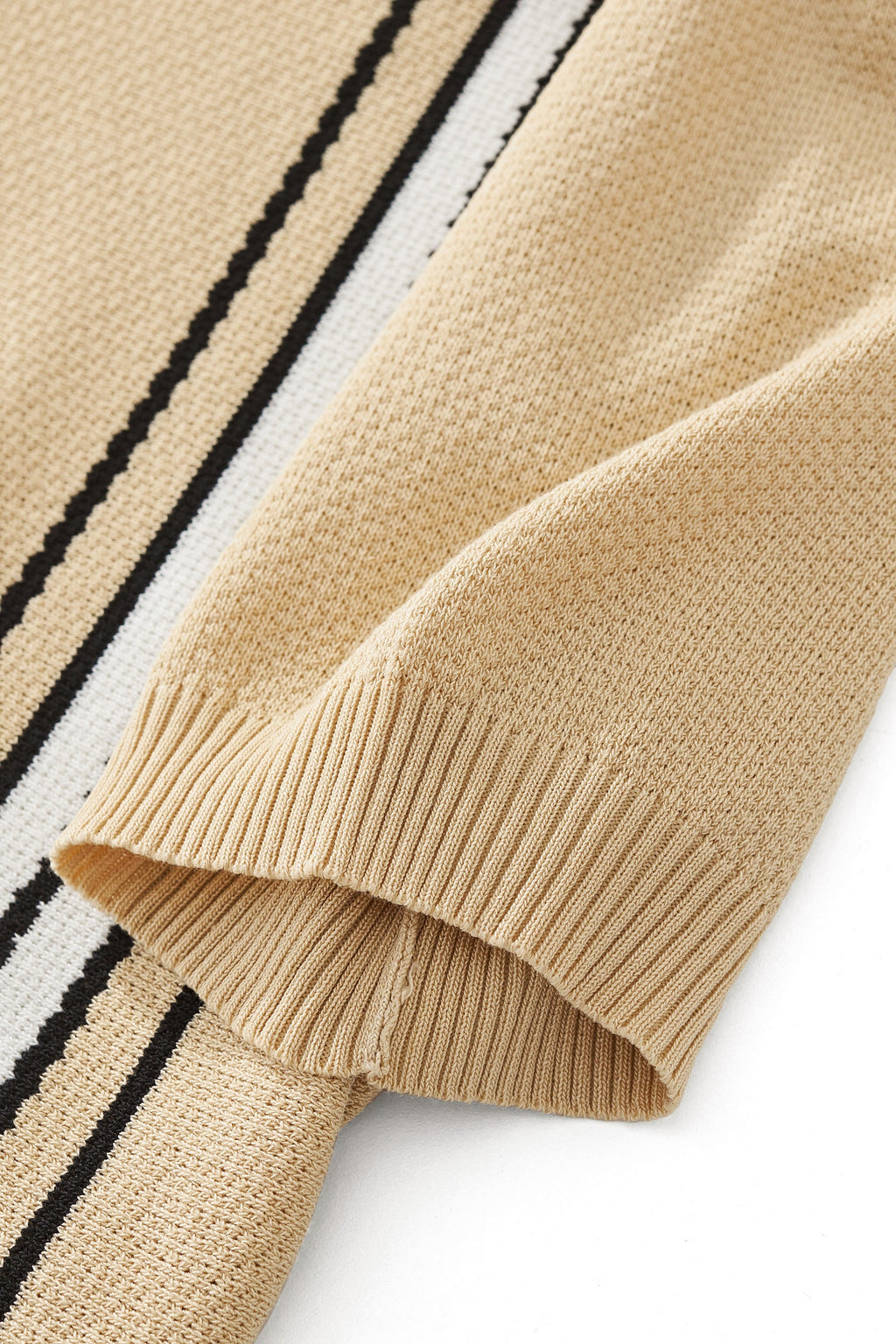 Retro Stripe Zip Knit Polo BLACK/KHAKI