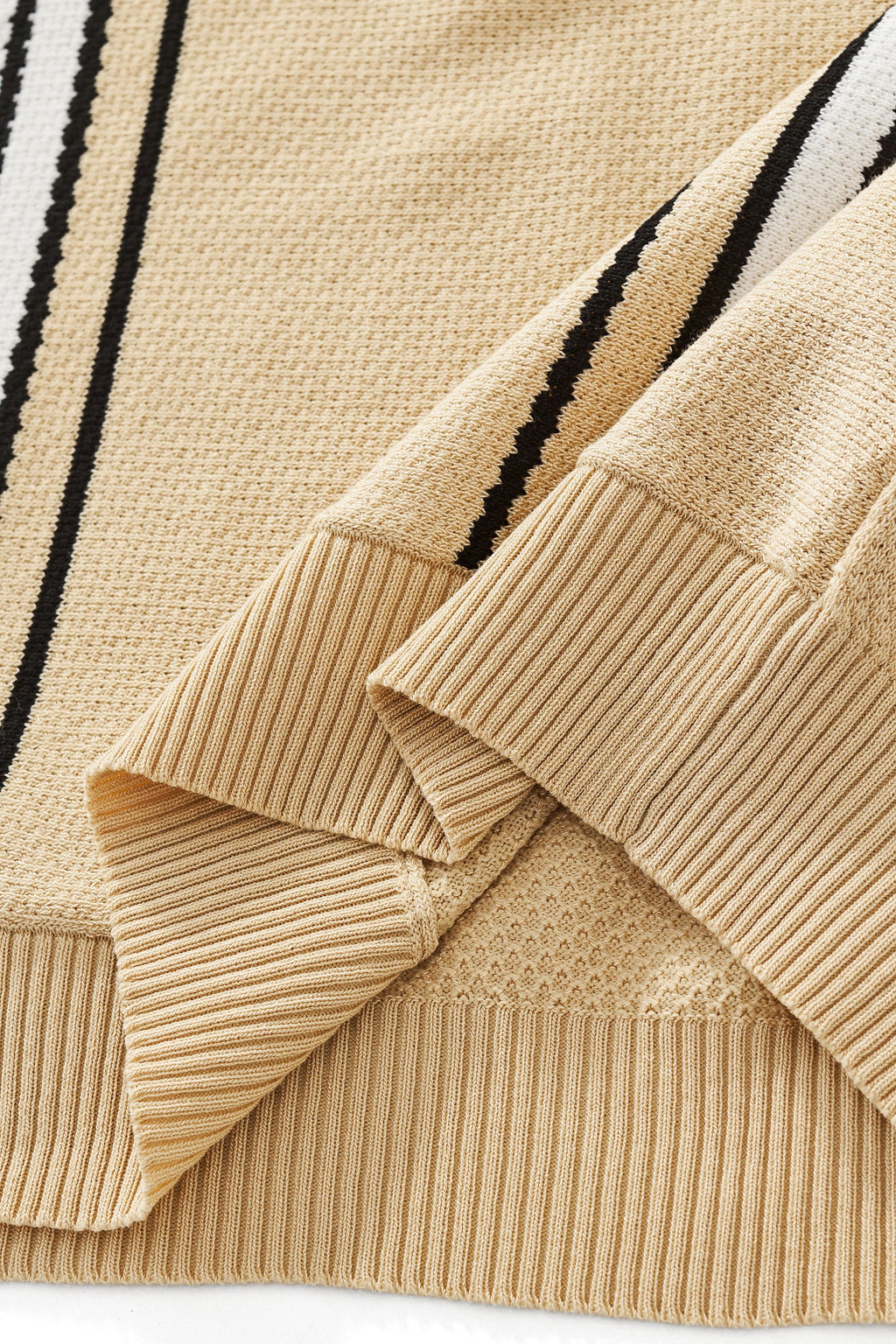 Retro Stripe Zip Knit Polo BLACK/KHAKI