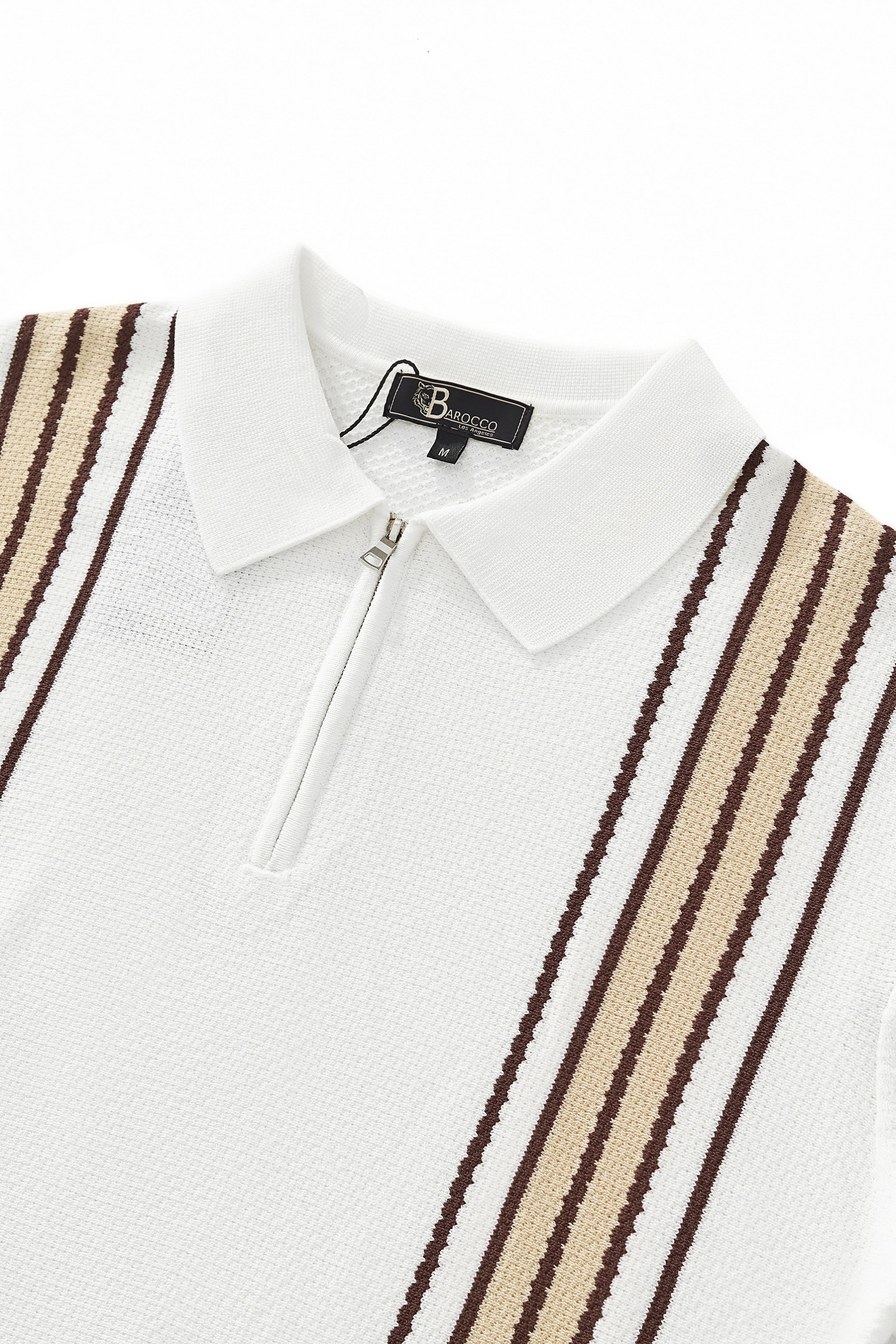 Retro Stripe Zip Knit Polo BLACK/KHAKI