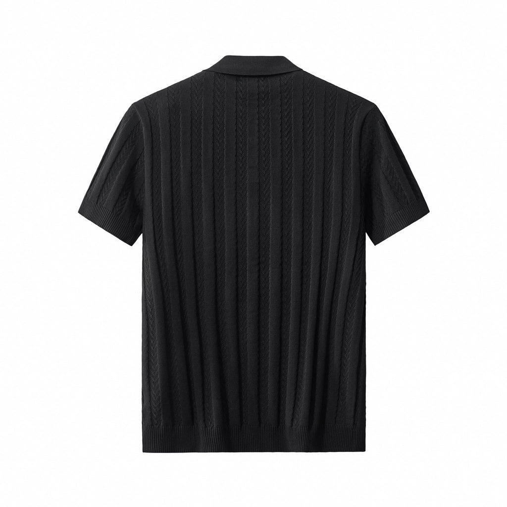 MetroLine Button Knit Polo BLACK