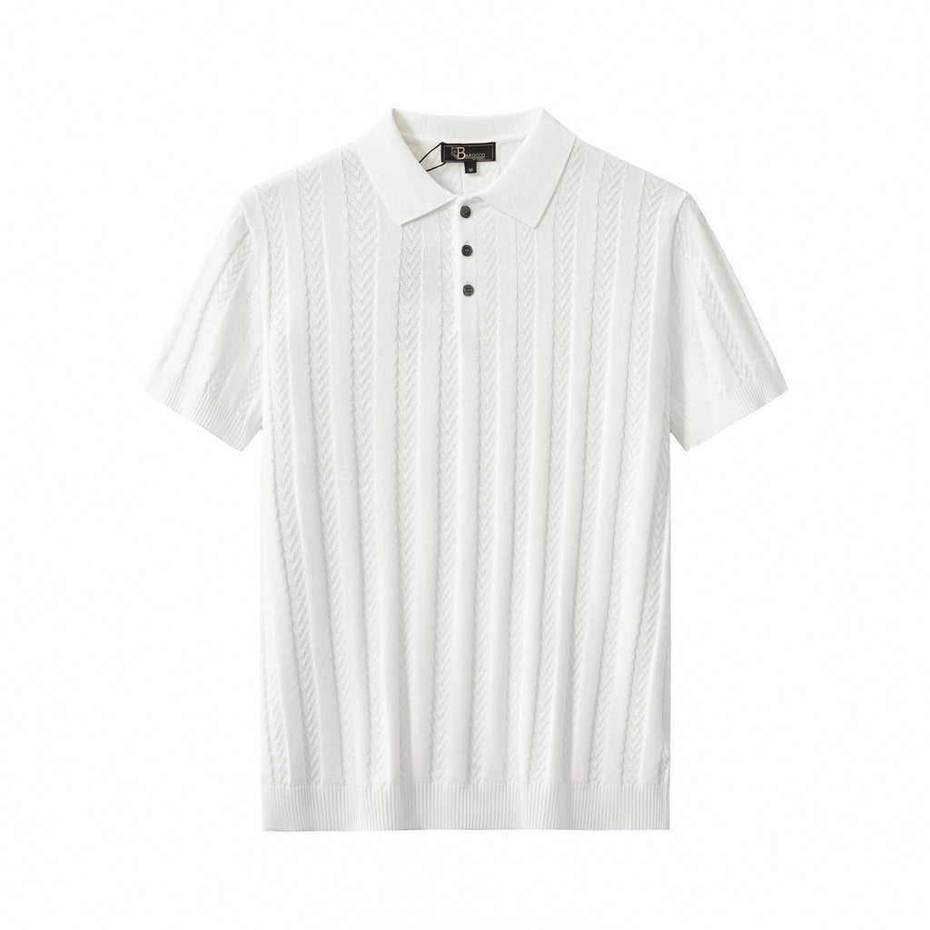 MetroLine Button Knit Polo WHITE