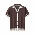 Contrast Trim Mesh Knit Button-Up COFFEE