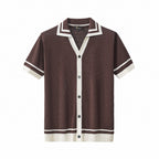 Contrast Trim Mesh Knit Button-Up COFFEE